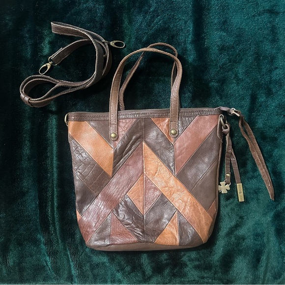 Brown Patchwork Leather Tote Bag - Picture 5 of 13